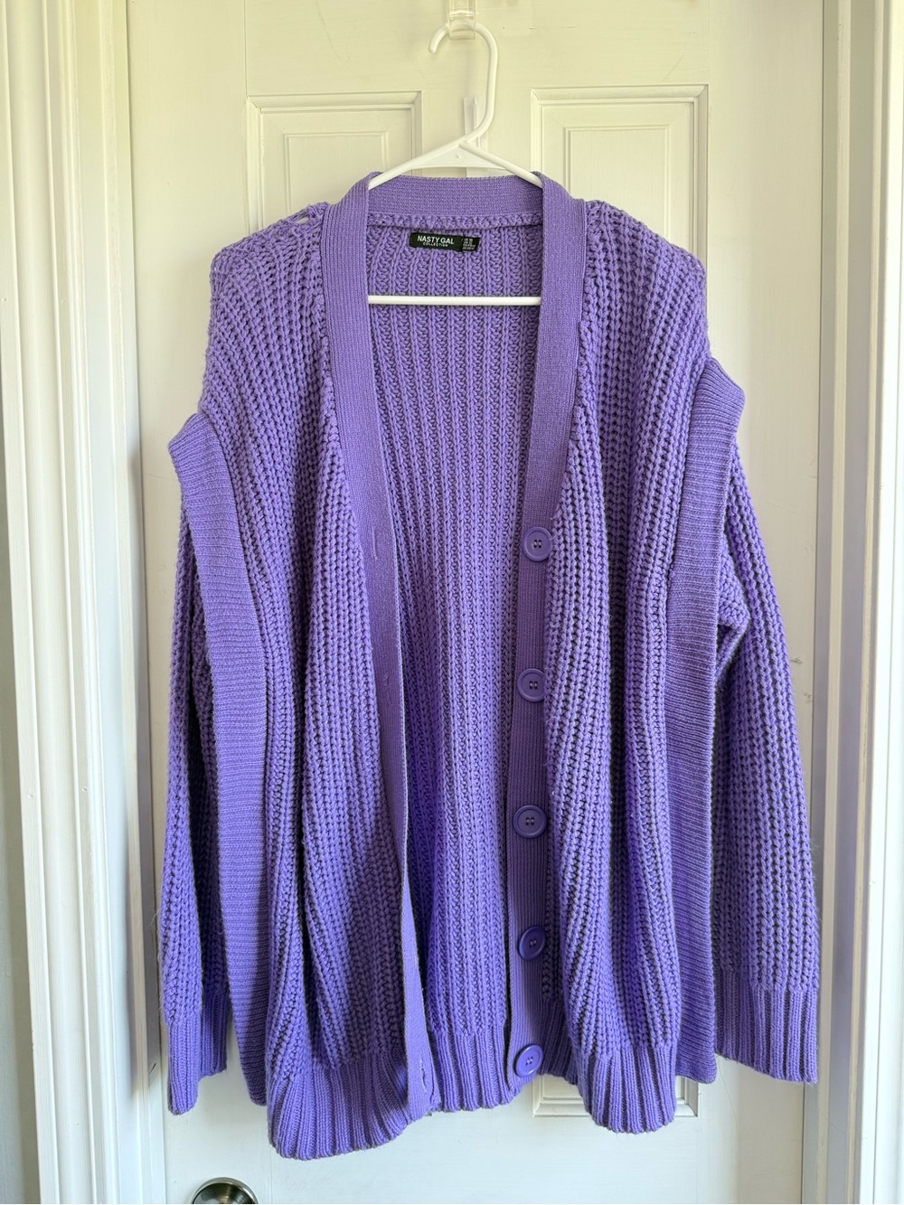 Nasty Gal Knit Button-Front Cardigan Sweater - purple lavender